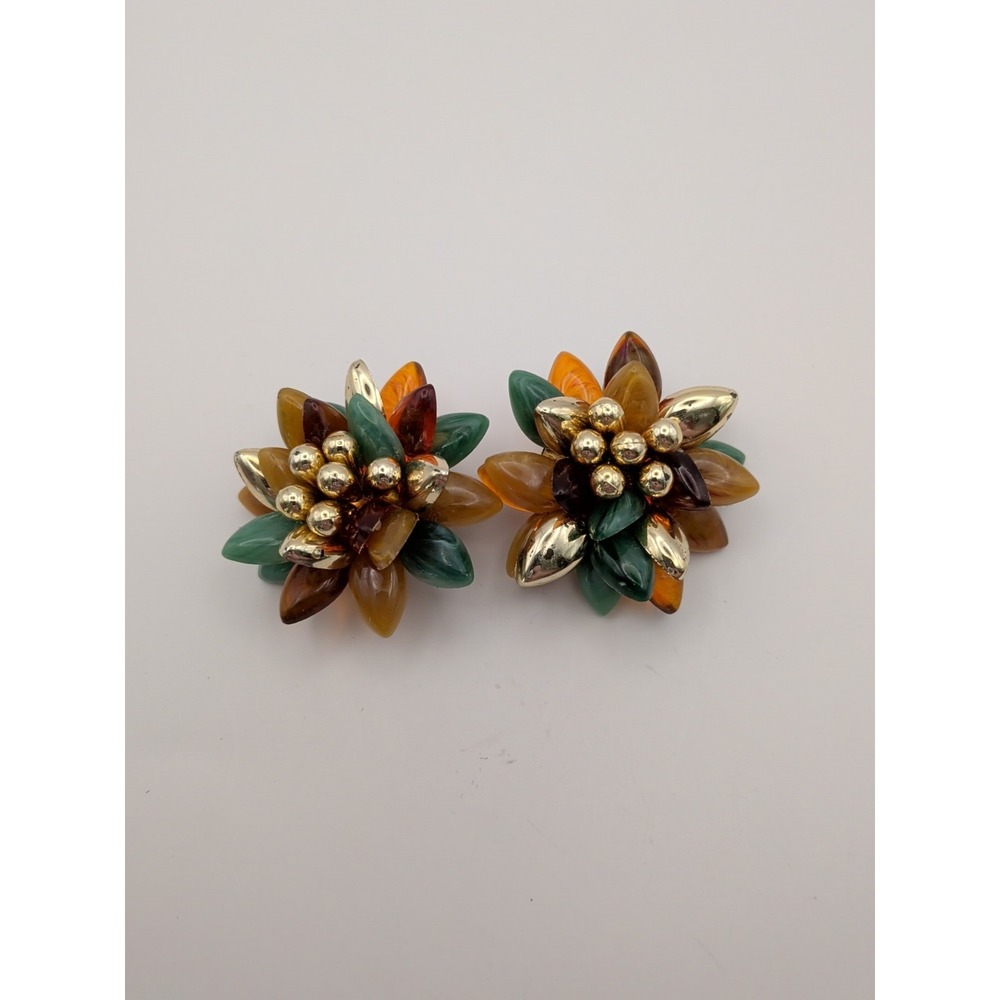 Vintage Fall Tones Clip On Flower Earrings